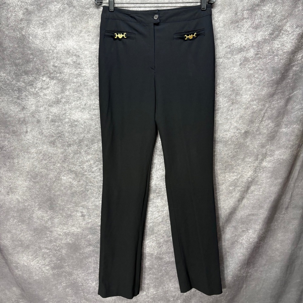 Vintage Escada Trousers Dress Pants Womens 40 Black Wool Horsebit Old Money